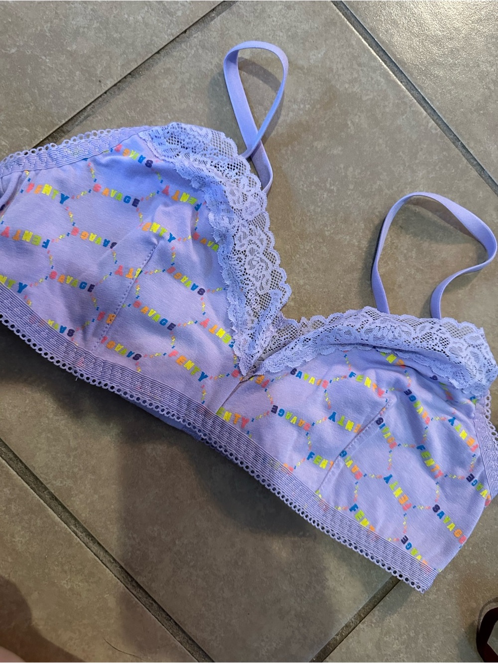 Savage X Fenty Lavender Lace Bralette with Multicolor Logo